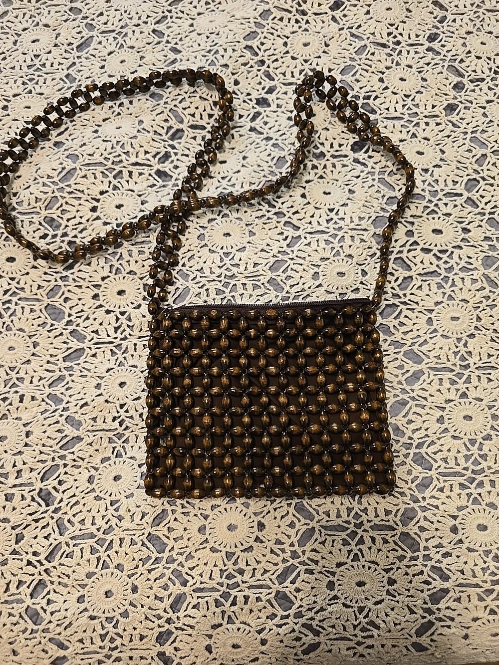 Vintage Brown Faux Tiger Eye Beaded Crossbody Boho